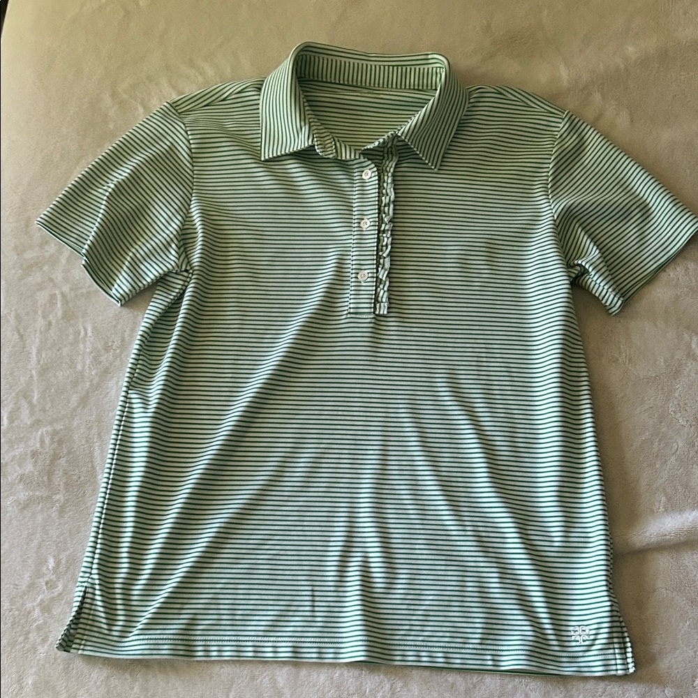 Tory Sport Performance Striped Ruffled Polo
